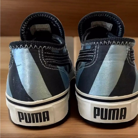 PUMA Slip On Shoes Sneakers Unisex Women 8.5 Men 7 Blue Two Tone Stripes Shiny - Picture 7 of 10